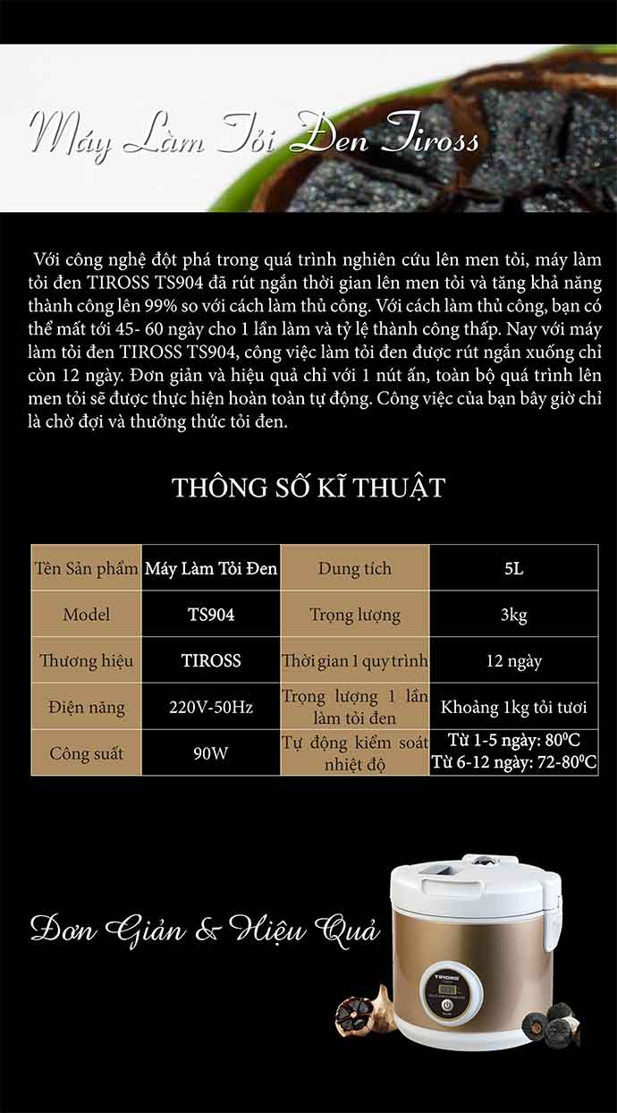 Máy làm tỏi đen Tiross chính hãng, giá tốt tại Hà Nội